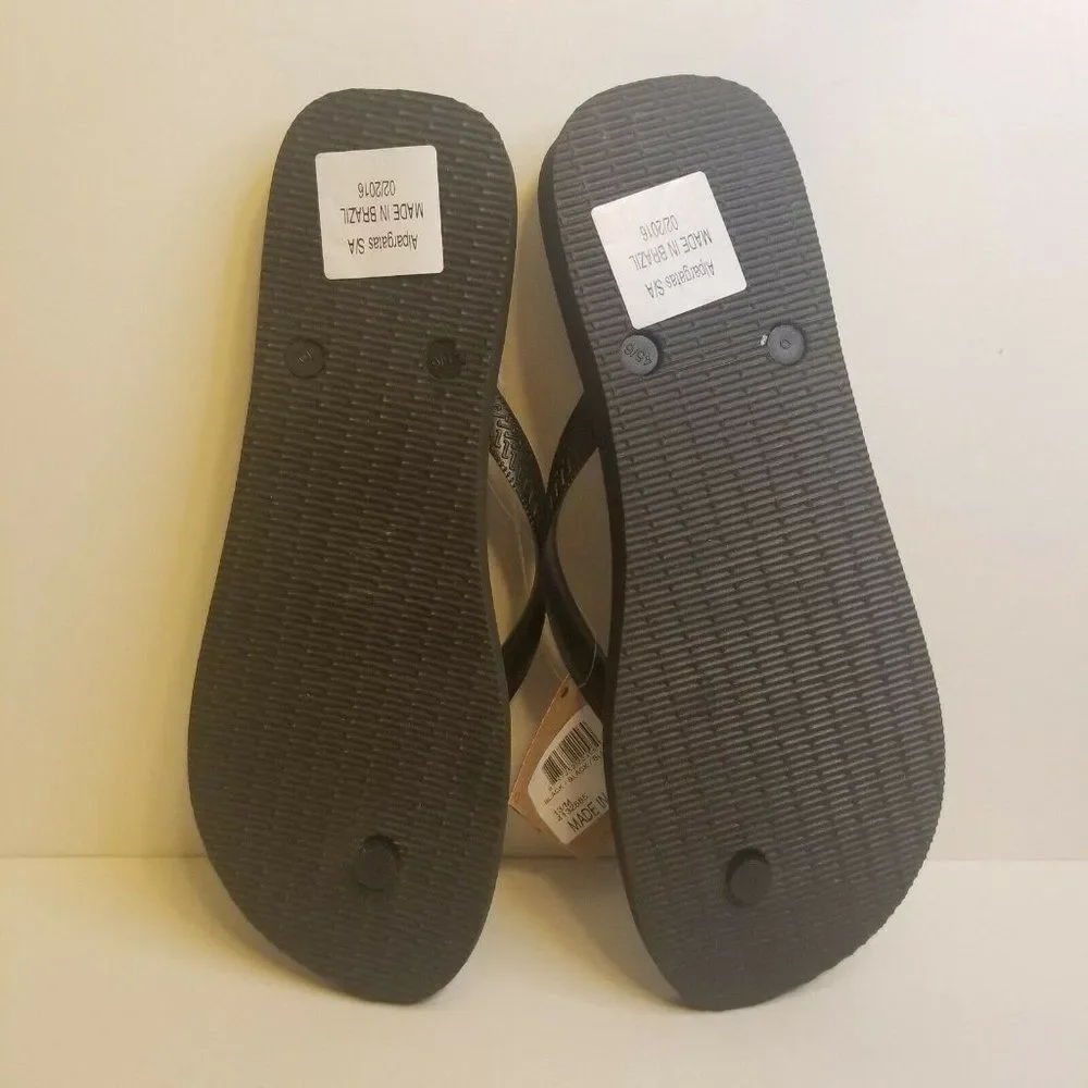 Havaianas Mens Size 13 Black Blue Striped Flip Flops New 4132585